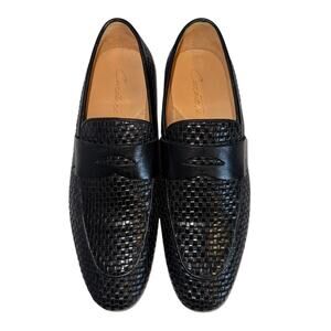 Men’s Black Woven Leather Penny Loafers Size 13 Dress Shoes Slip-On